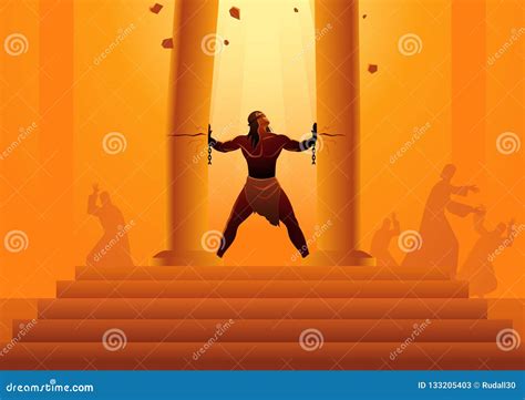 Samson Pushing The Temple Columns Pillars Cartoon Vector ...