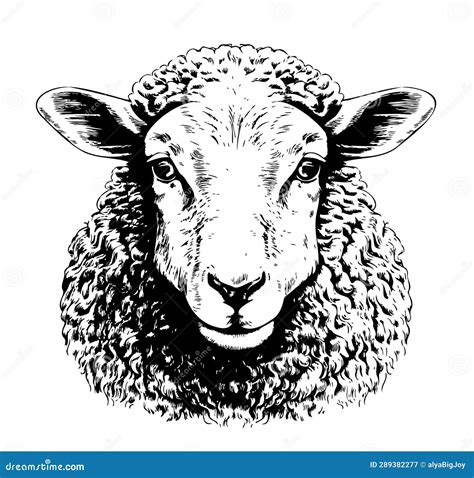 Farm Cute Sheep Face Hand Drawn Sketch Vector Illustration Stock Vector ...