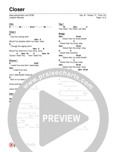 Closer Chords PDF (Lifepoint Worship) - PraiseCharts