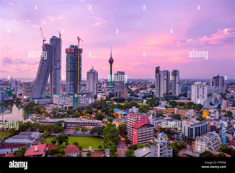 Colombo Sri Lanka skyline cityscape photo. Sunset in Colombo with views over the biggest city in ...