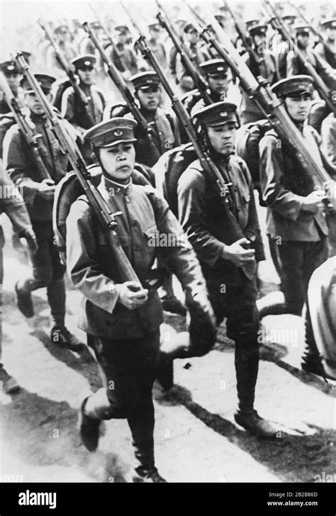 Members of the Japanese Imperial Guard march in a military parade in ...