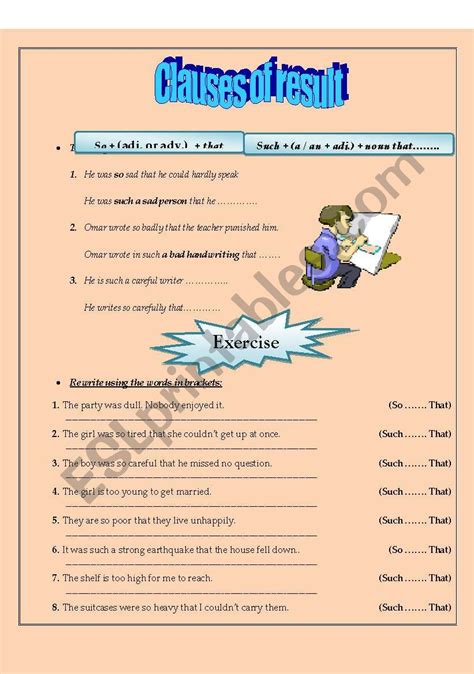 English worksheets: clauses of reason