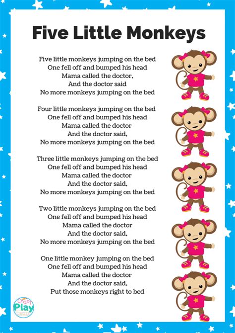 Five Little Monkeys Printable And Activity Ideas - Craft Play Learn