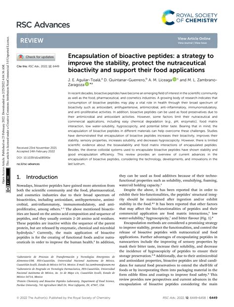 (PDF) Encapsulation of bioactive peptides: a strategy to improve the ...