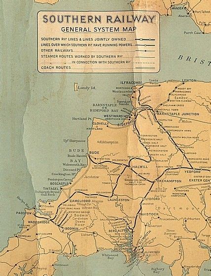 SOUTHERN RAILWAY: General System Map, 1930s. ღ⊰n | Southern railways, System map, Cornwall map