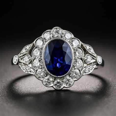 Edwardian Style Oval Sapphire and Diamond Ring - Antique & Vintage Gemstone Rings - Vintage Jewelry