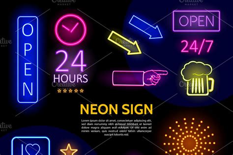 Advertising neon signs set | Custom-Designed Icons ~ Creative Market