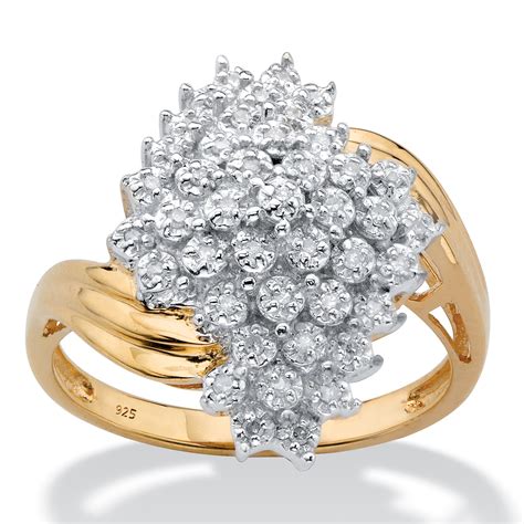 Round Diamond Cluster Bypass Ring 1/8 TCW in 18k Gold over Sterling Silver at PalmBeach Jewelry