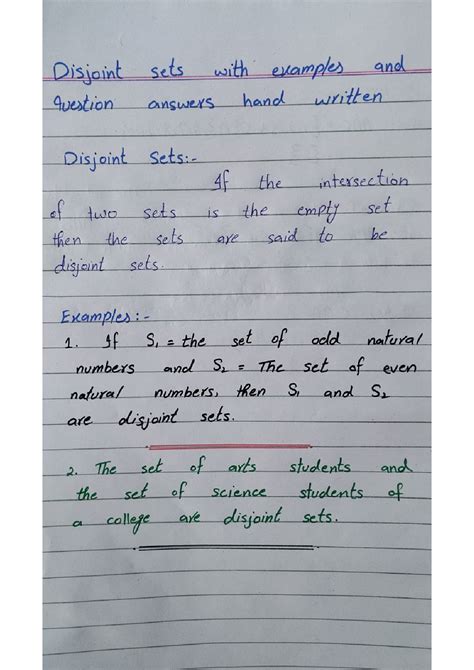 SOLUTION: Disjoint sets with examples and question answe - Studypool