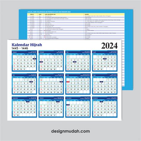 Calendar Hijrah 2024 – Biru (Boleh Edit) – Design Mudah