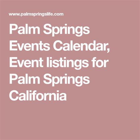 Palm Springs Calendar of Events search by day, week or venue. | Palm ...