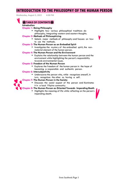 Introduction TO THE Philosophy OF THE Human Person - TABLE OF CONTENTS Introduction Highlights ...