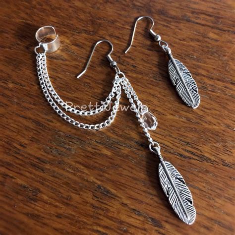 Feather Dangle Teardrop Ear Cuff Earrings | Etsy