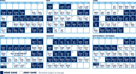 Tampa Bay Rays Printable Schedule