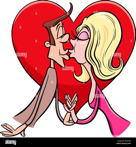 Valentines Day Cartoon Illustration of Funny Kissing Couple in Love Stock Photo - Alamy