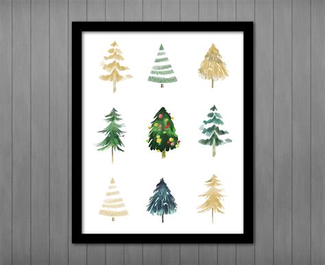 Christmas Tree PRINTABLE Wall Art, Abstract Christmas Trees Print in Watercolor Style, Simple ...