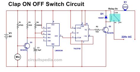 Clap Switch Circuit Diagram Using 555 And 74LS74 | Clap ON Clap OFF