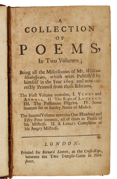 Shakespeare, A collection of poems in two volumes, London 1710 ...