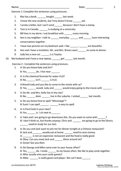 subject and object pronouns wit…: English ESL worksheets pdf & doc