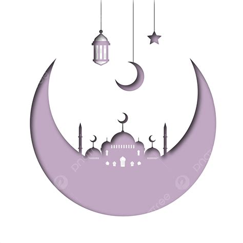 Gambar Ilustrasi Vektor Masjid Di Bulan Bintang Bulan Lentera Di Langit ...