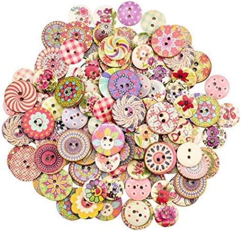 Foraineam 400pcs Mixed Wooden Buttons Bulk 2 Holes Round Decorative Wood Craft Button for Sewing ...