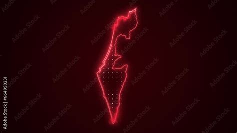 Neon Red Israel Map Borders Outline Loop Background. Neon Red Colored ...