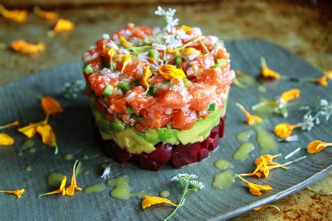 Salmon, Beet and Avocado Tartar with Lemon Vinaigrette - Heather Christo