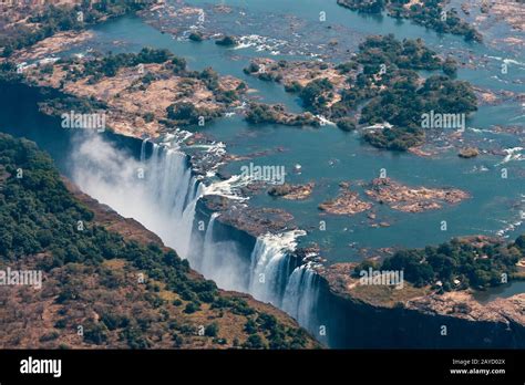 Victoria Falls Aerial View, Zambezi River Waterfall, between Zimbabwe and Zambia, Africa, a ...