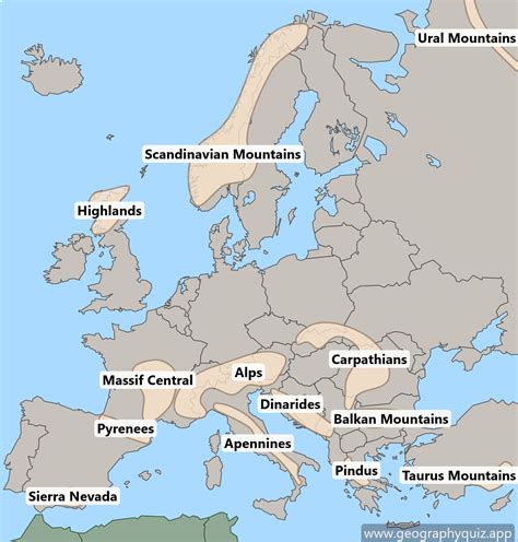 Maps of Europe - Mountain Ranges | 🌎 Geographyquiz.app