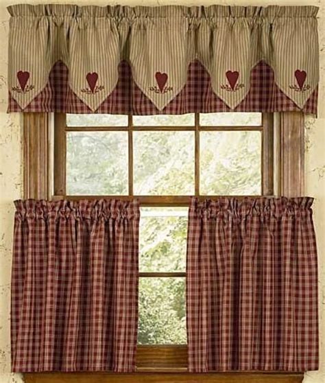 Sturbridge Wine Lined Point Valance Curtains - Embroidered Hearts | Country style curtains ...