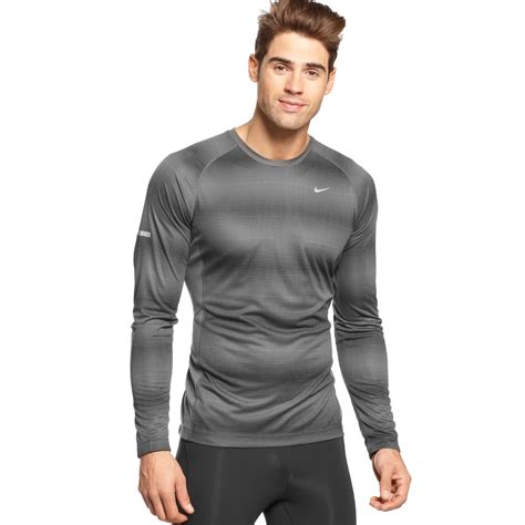 Nike Miler Longsleeve Drifit Running Shirt in Gray for Men | Lyst