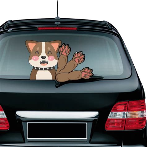 Dog with Collar Waving Wiper Decals PVC Car Styling Rear Window Wiper Stickers Rear Windshield ...