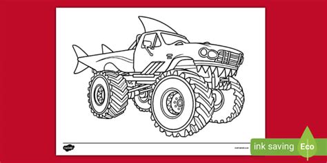 FREE! - Shark Monster Truck Colouring Page – Colouring – Twinkl