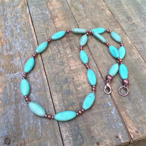 Turquoise Necklace, Green Blue Turquoise Jewelry, Boho Beaded Jewelry, Jewelry Gift Set, Copper ...