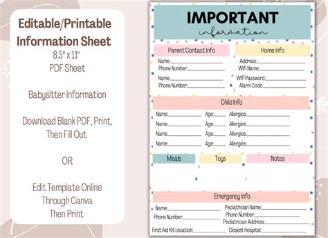 Editable and Printable Important Information Template Digital Download Printable Information ...