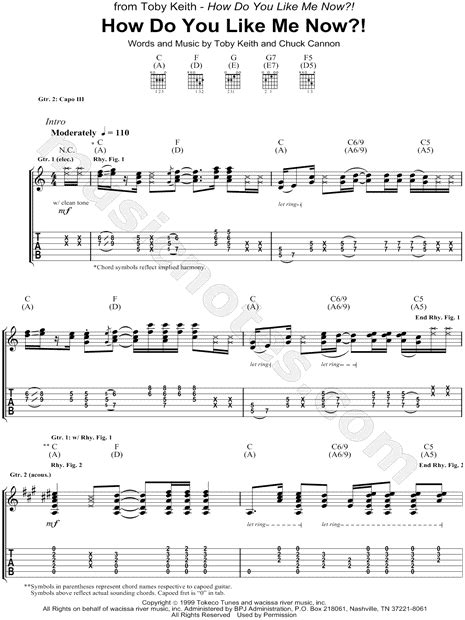 Toby Keith "How Do You Like Me Now?!" Guitar Tab in C Major - Download & Print - SKU: MN0081063