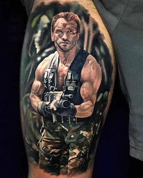 Schwarzenegger Predator Piece on Guy's Thigh