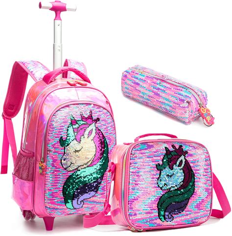 Buy EgchesceboSchool Kids Rolling Backpack for Girls and Boys With Wheels Trolley Wheeled ...