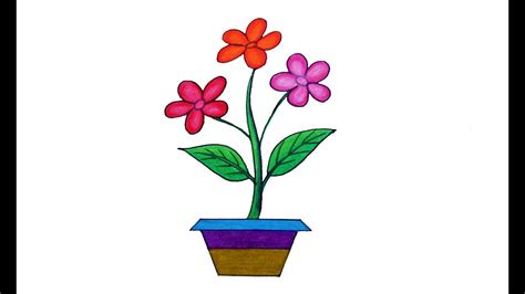 How to draw Flower tree with tub, flower tree and pot drawing - YouTube