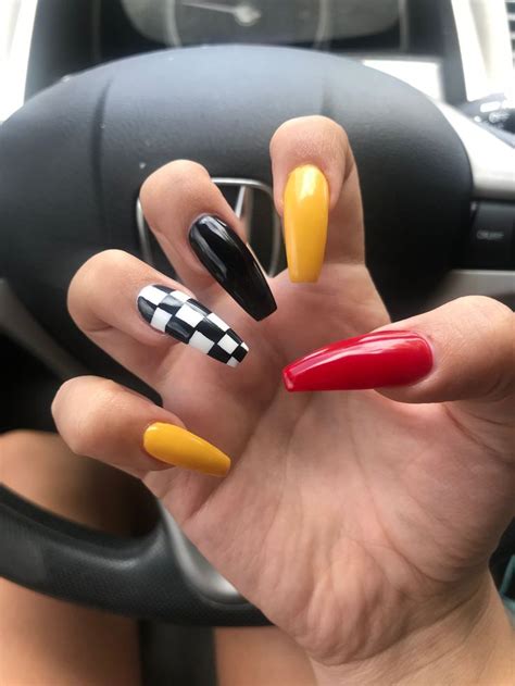 Checkered primary color acrylic nails | Checkered nails, Best acrylic nails, Acrylic nails stiletto