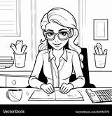 Businesswoman Working In office coloring Book Vector Image sketch template