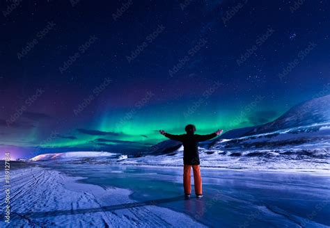 The polar arctic Northern lights aurora borealis sky star in Norway ...