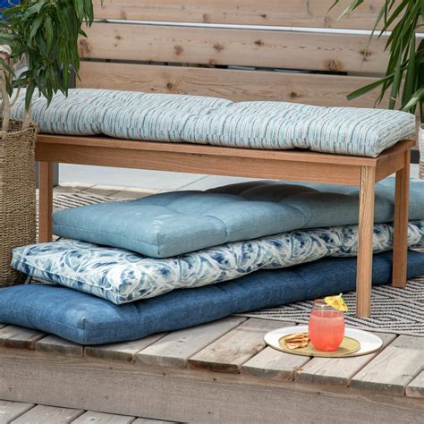 Outdoor 55" Tufted Bench Cushion Pad 55 x 18 Blue Collection For Patio Furniture - Cushions & Pads