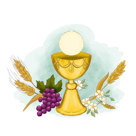 Premium Vector | Eucharist symbols of bread and wine chalice and host ...