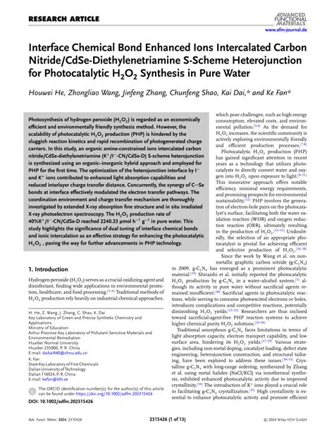 Interface Chemical Bond Enhanced Ions Intercalated Carbon Nitride/CdSe ...