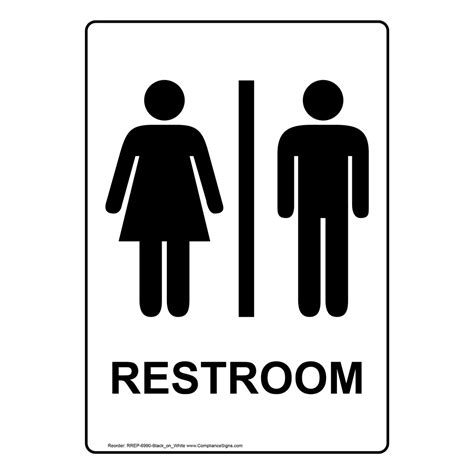 Portrait White Unisex Restroom Sign With Symbol RREP-6990-Black_on_White