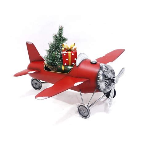 29 in. Red Airplane with Lighted Christmas Tree and Gifts – Lamouren ...