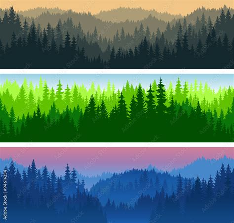 set of vector mountains forest background texture seamless pattern ...