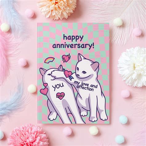 Funny Anniversary Card Cat Meme Happy Wedding or Dating Anniversary Cute Gift for Husband, Wife ...