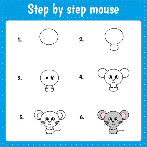 Drawing lesson for children. How draw a mouse. 6489327 Vector Art at Vecteezy